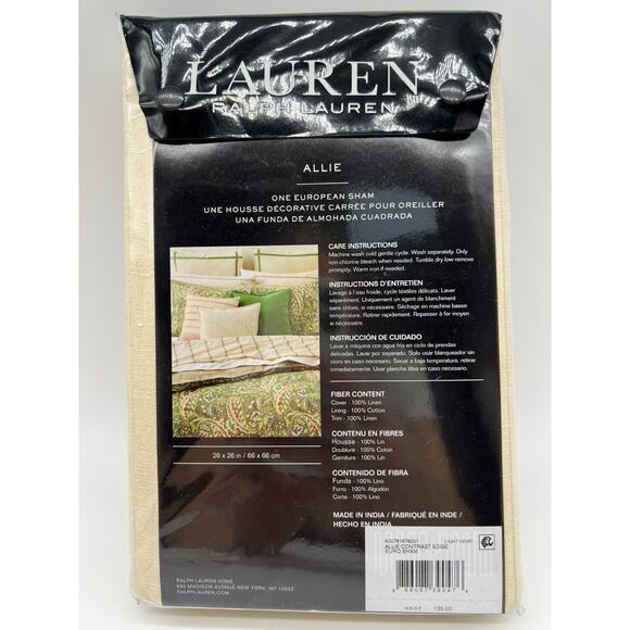 Lauren Ralph Lauren Allie Contrast Edge Euro Sham Light Hemp Green NEW - Picture 2 of 8